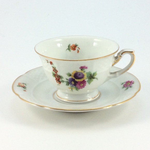 Vintage Rosenthal China Floral Cup Saucer White DemiTasse